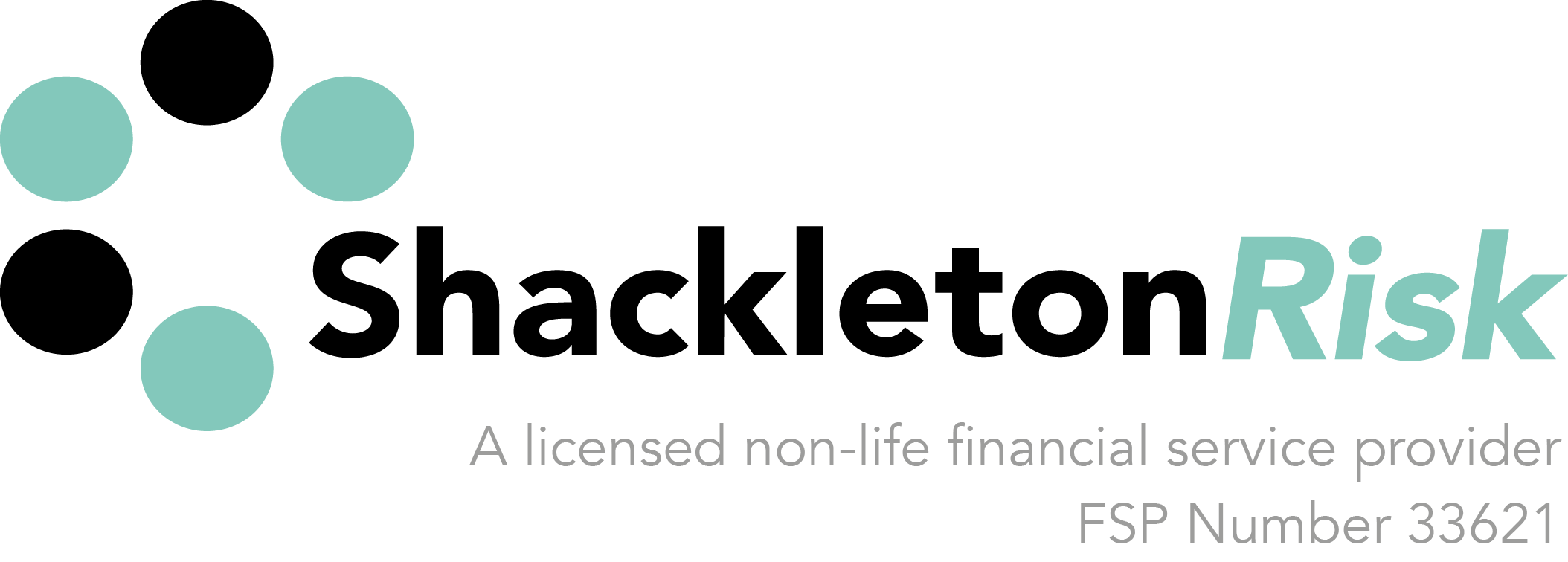 Shackleton Risk logo with three teal dots and the tagline "A licensed non-life financial service provider – FSP Number 33621.